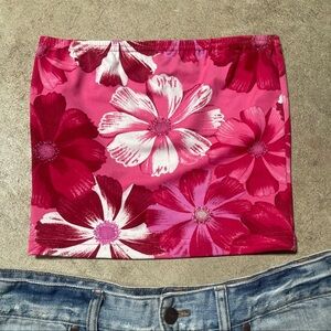 Miken Vintage Women’s Small Pink Floral Summer Vacation Strapless Tube Top